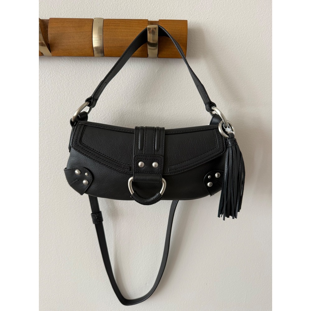 Zara Black Leather Shoulder Bag Women Y2K Minimalist Festival Studded Moto $169 - Picture 3 of 11